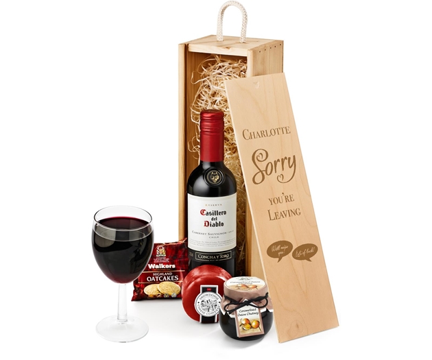 Retirement Wine & Cheese Gift Set With Engraved Personalised Lid